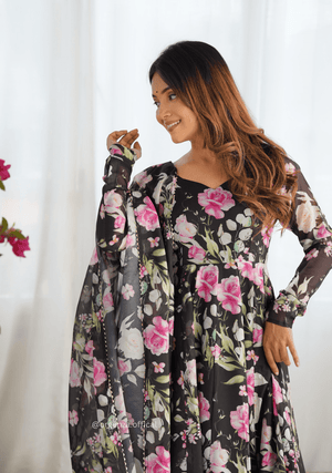 Pure Organza Black Colour Silk Print Kurti - Orgenza Store - digisoch