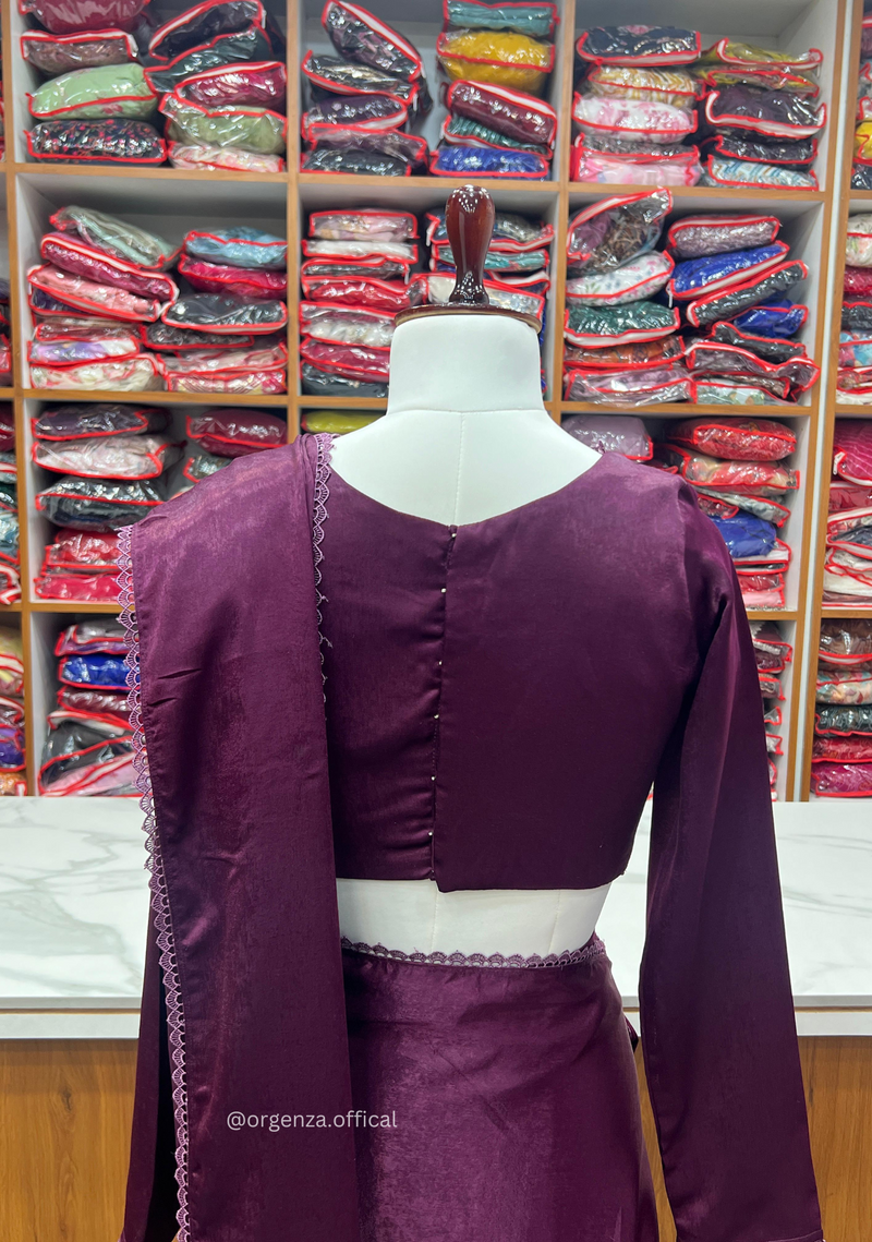 Ready To Wear Wine Colour Marble Velvet Saree