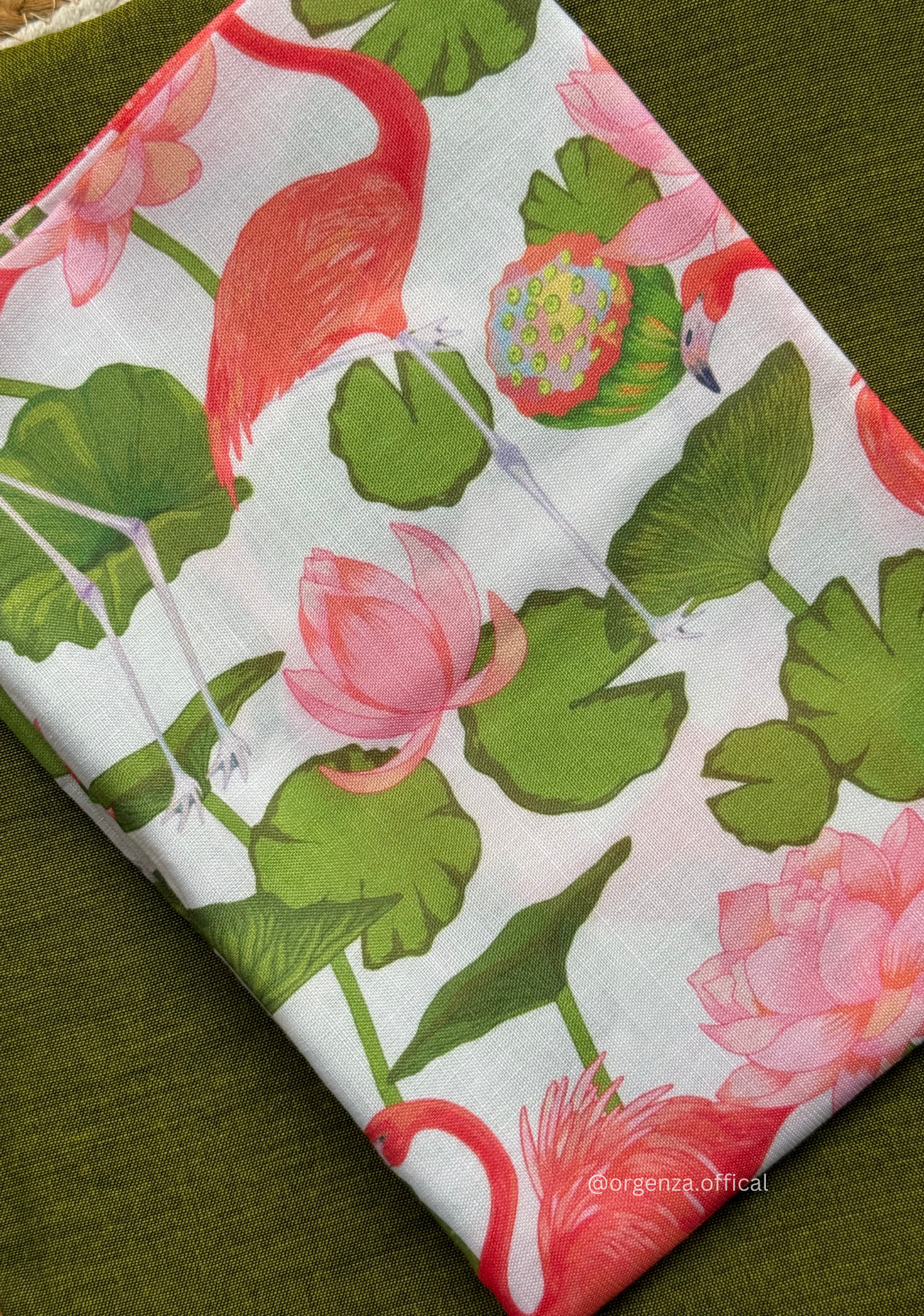 Mehendi Green Colour Cotton Saree With Lotus Print Blouse