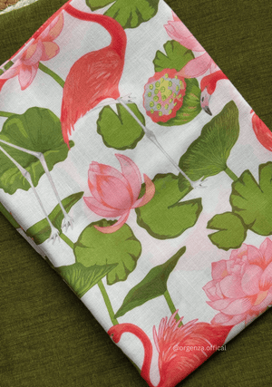 Mehendi Green Colour Cotton Saree With Lotus Print Blouse - Orgenza Store - digisoch