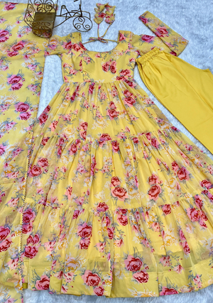 Pure Georgette Silk Floral Print Kurtis With Dupatta Set - Orgenza Store