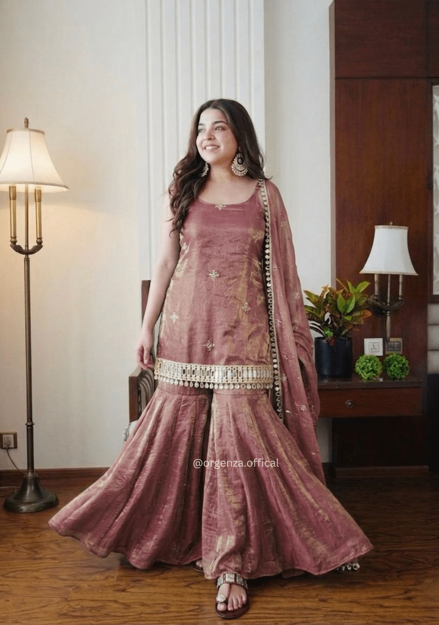 Fendy Silk Mirror Work Sharara Suit Set – Embroidered Sequence Party Wear with Dupatta (3 PCS) - Orgenza Store