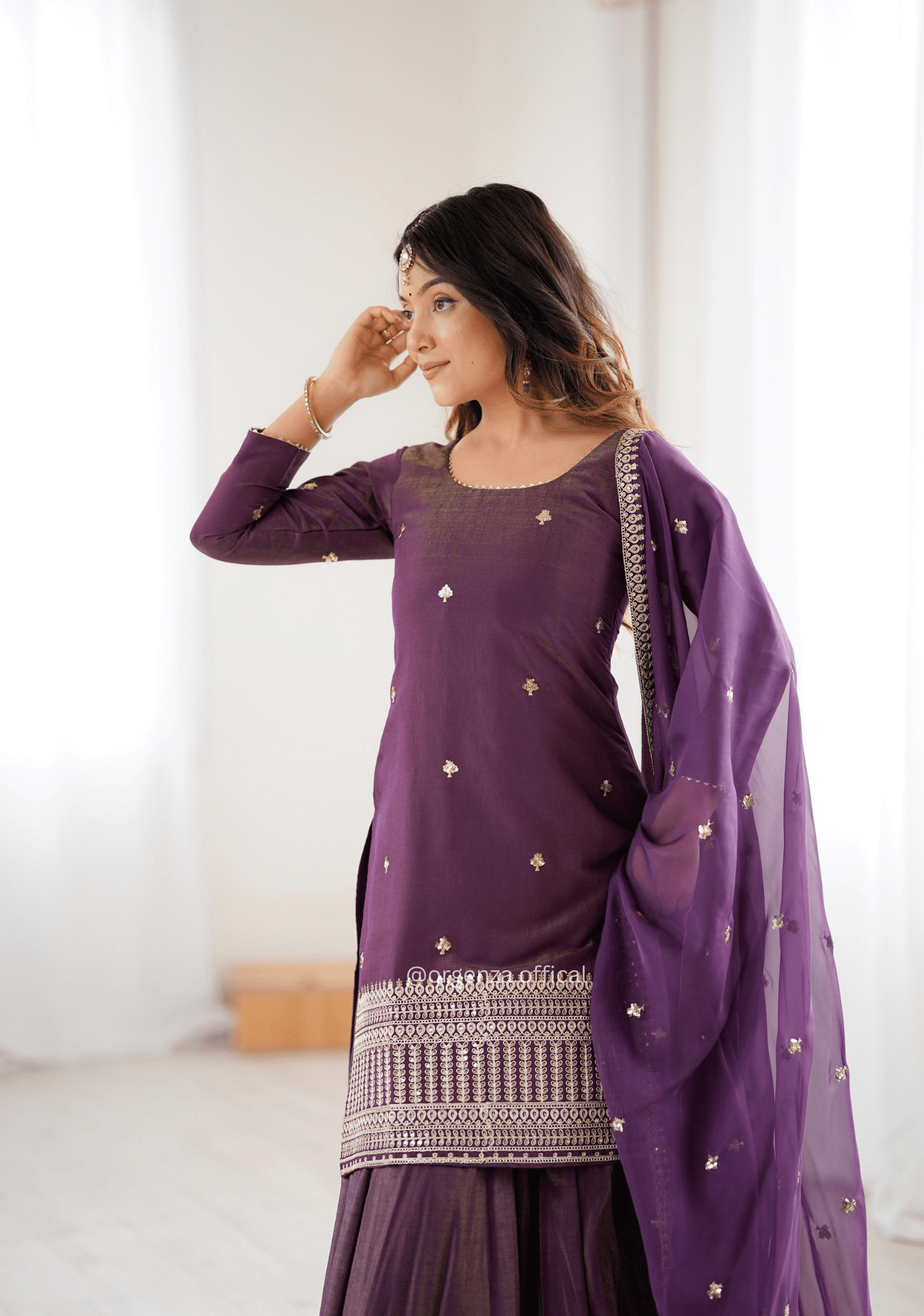 Roman Shimmer Chanderi Silk Kurta Lehenga Set with Embroidered Dupatta - Orgenza Store - digisoch