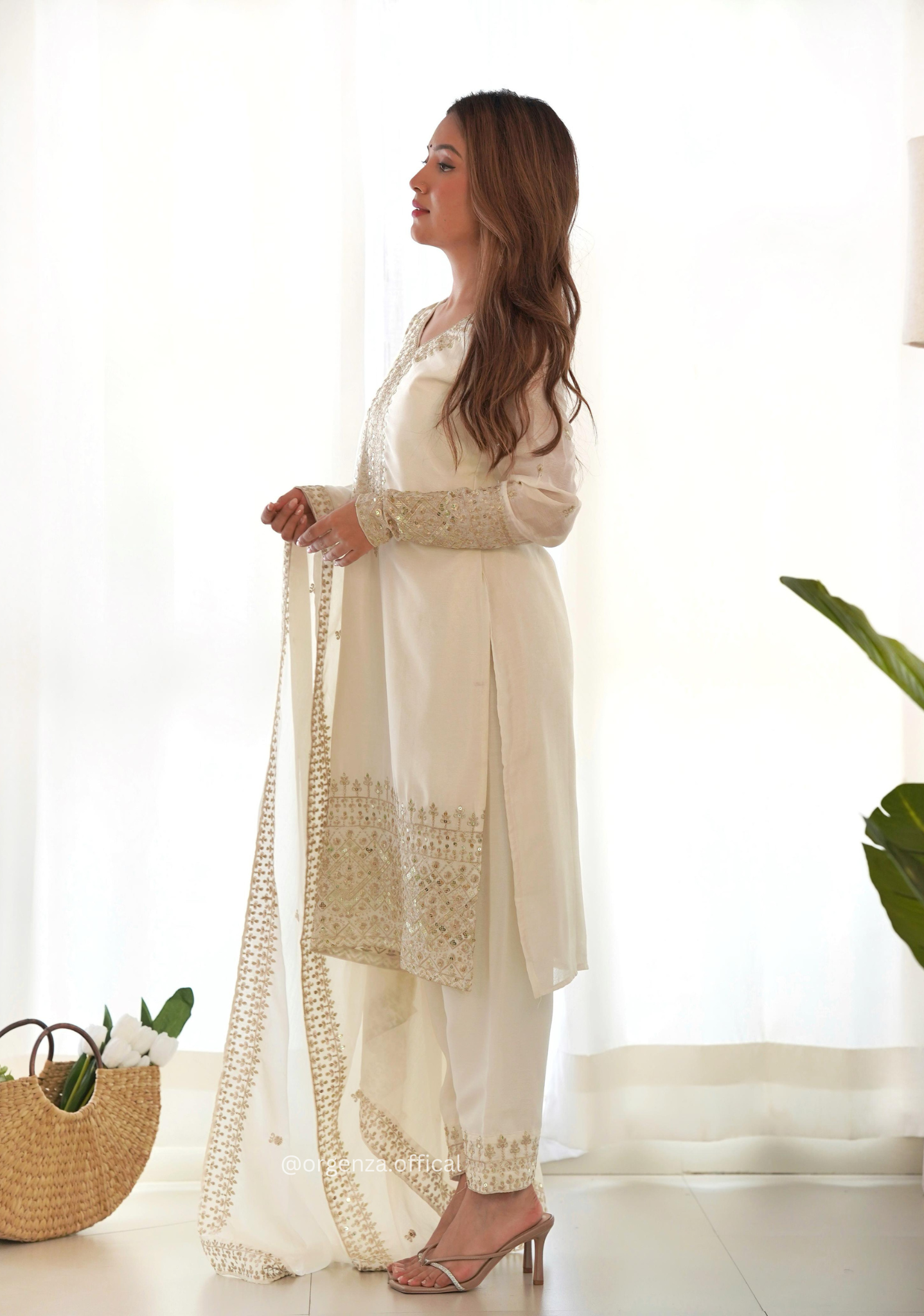 Chinon Silk Fabric Straight Fit Kurta With Dupatta Set - Orgenza Store