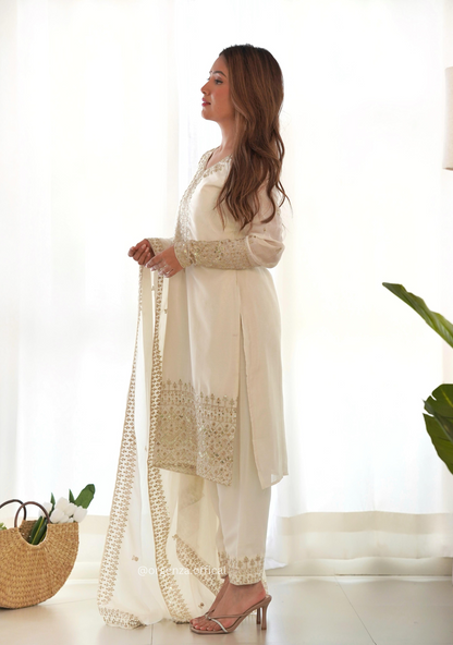 Chinon Silk Fabric Straight Fit Kurta With Dupatta Set - Orgenza Store