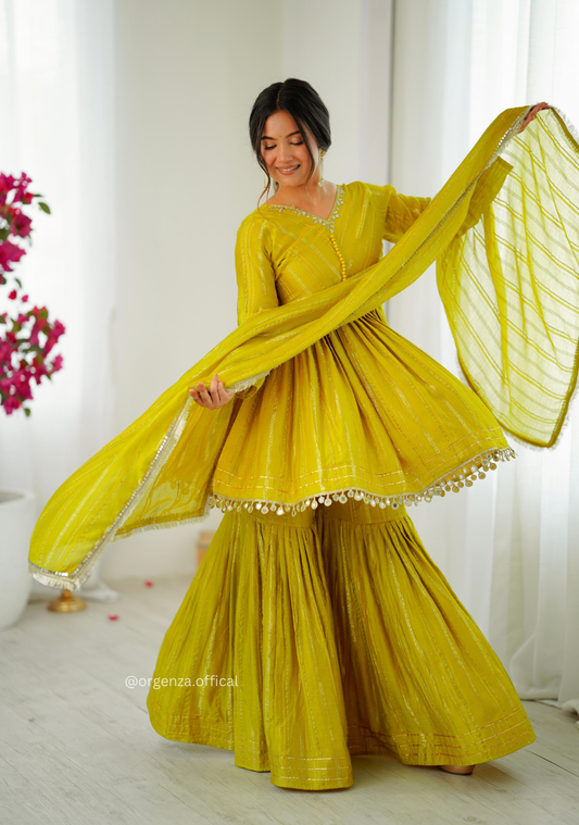 Lemon Colour Kediya Sharara Palazzo Fully Stitched Kurti