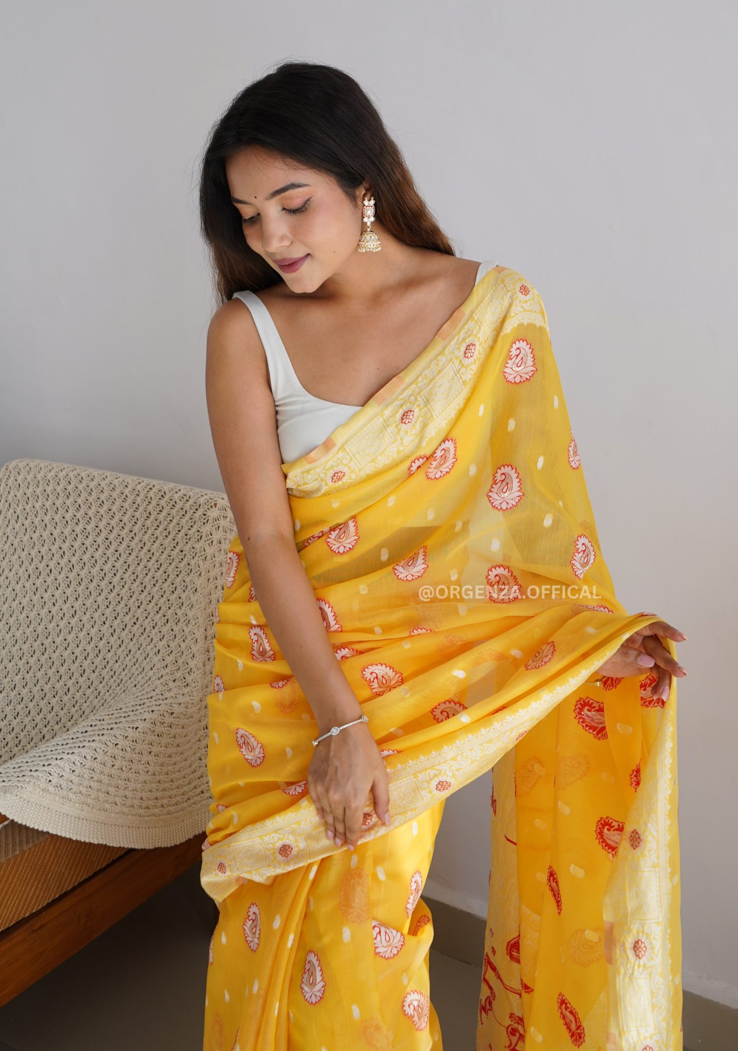 Pure Span Linen Silk Saree With Multi Thread - Orgenza Store