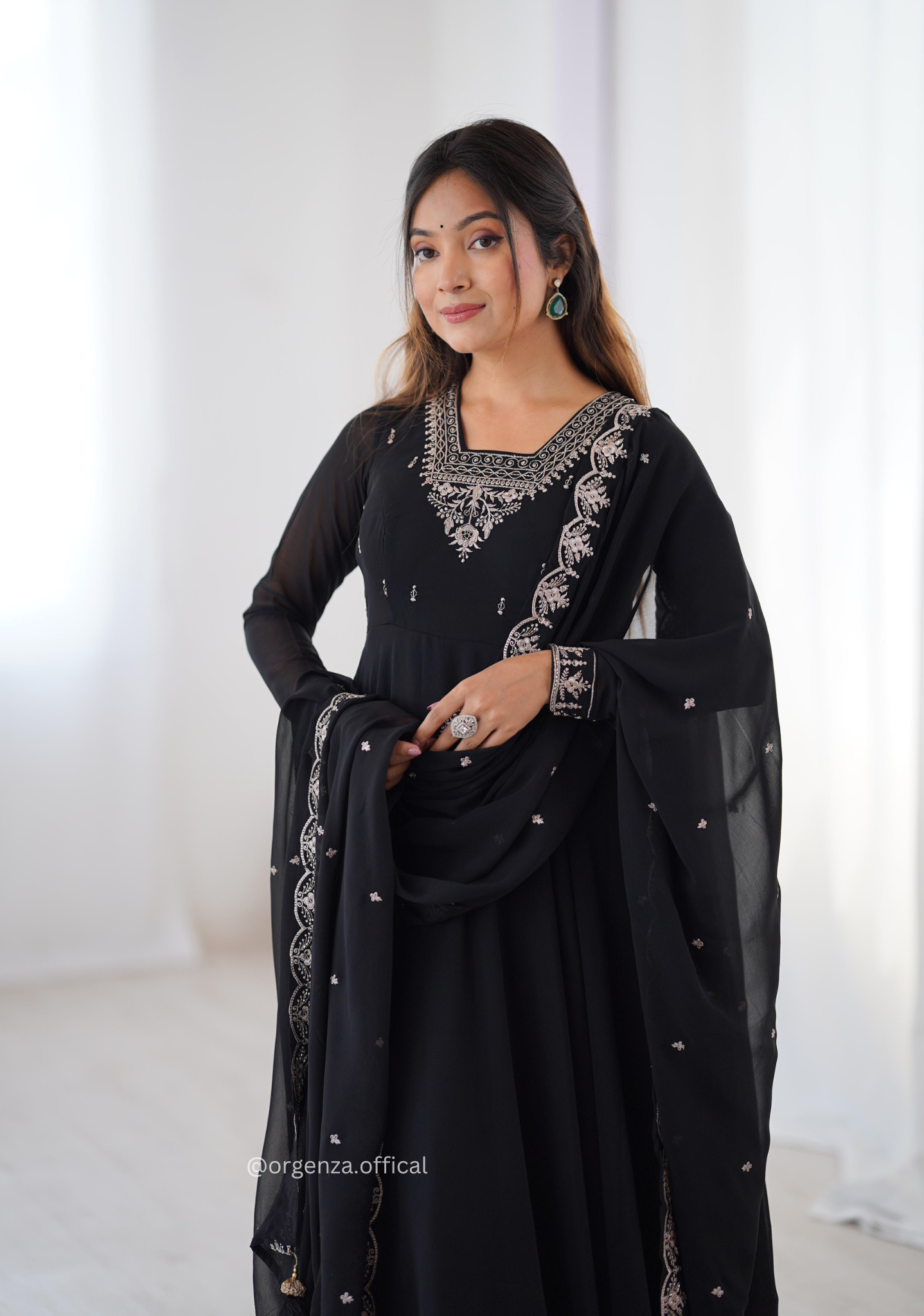 Black Colour Georgette Anarkali With Dupatta And Pant - Orgenza Store
