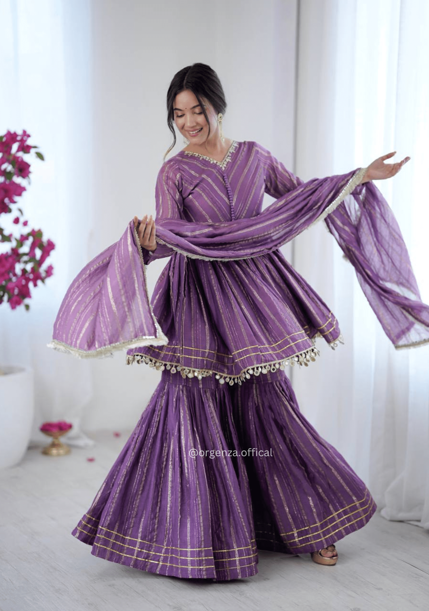 Premium Mal Chanderi Mirror Work Sharara Set – Fully Stitched