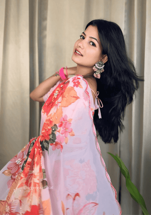 Multi Color Georgette Saree With Floral Print - Orgenza Store - digisoch