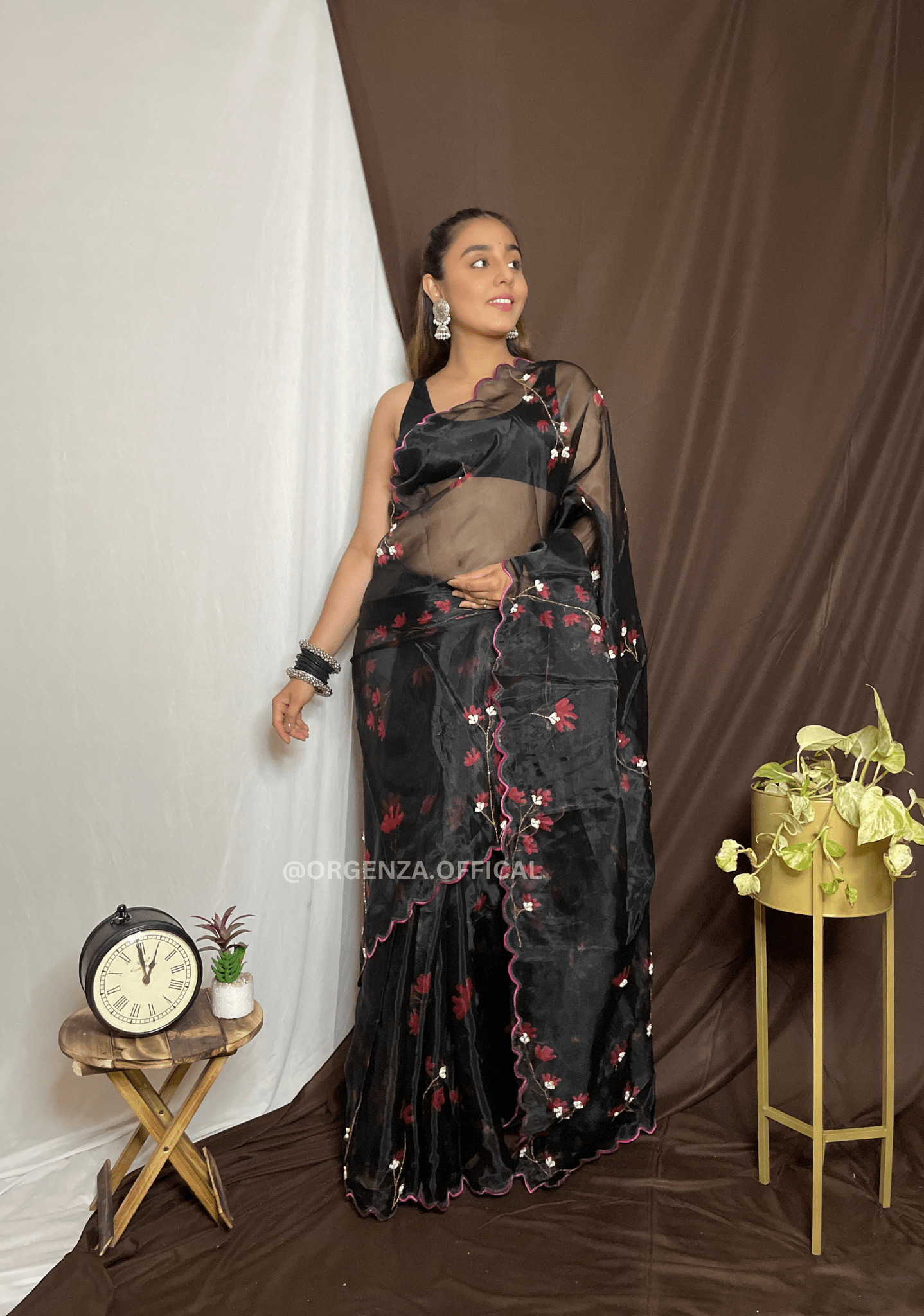Organza Saree With Khatli Work - Orgenza Store - digisoch