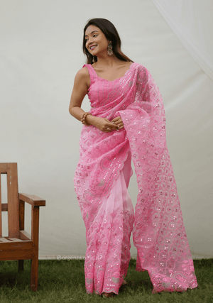 Organza Saree With Embroidery Work - Orgenza Store - digisoch