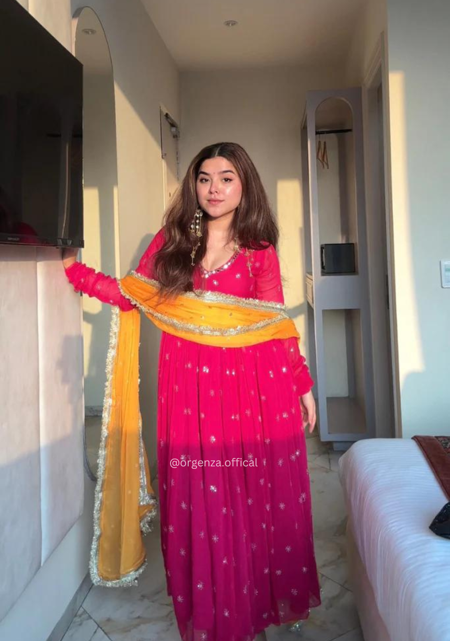 Designer Georgette Embroidered Gown with Pant & Dupatta Set