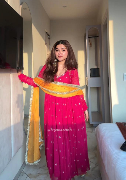 Designer Georgette Embroidered Gown with Pant & Dupatta Set