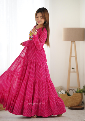 Georgette Laheriya Print Ruffle Anarkali - Orgenza Store