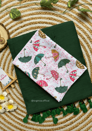 Green Colour Cotton Saree With Umbrella Print Blouse - Orgenza Store - digisoch