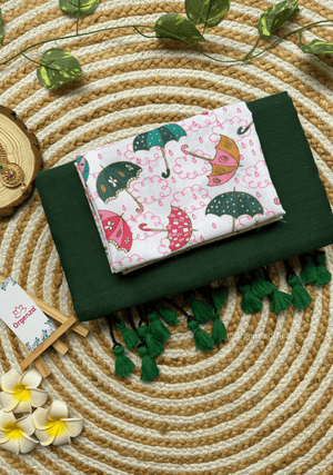 Green Colour Cotton Saree With Umbrella Print Blouse - Orgenza Store - digisoch