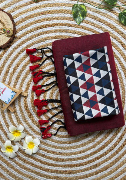 Maroon Colour Cotton Saree With Tringle Print Blouse