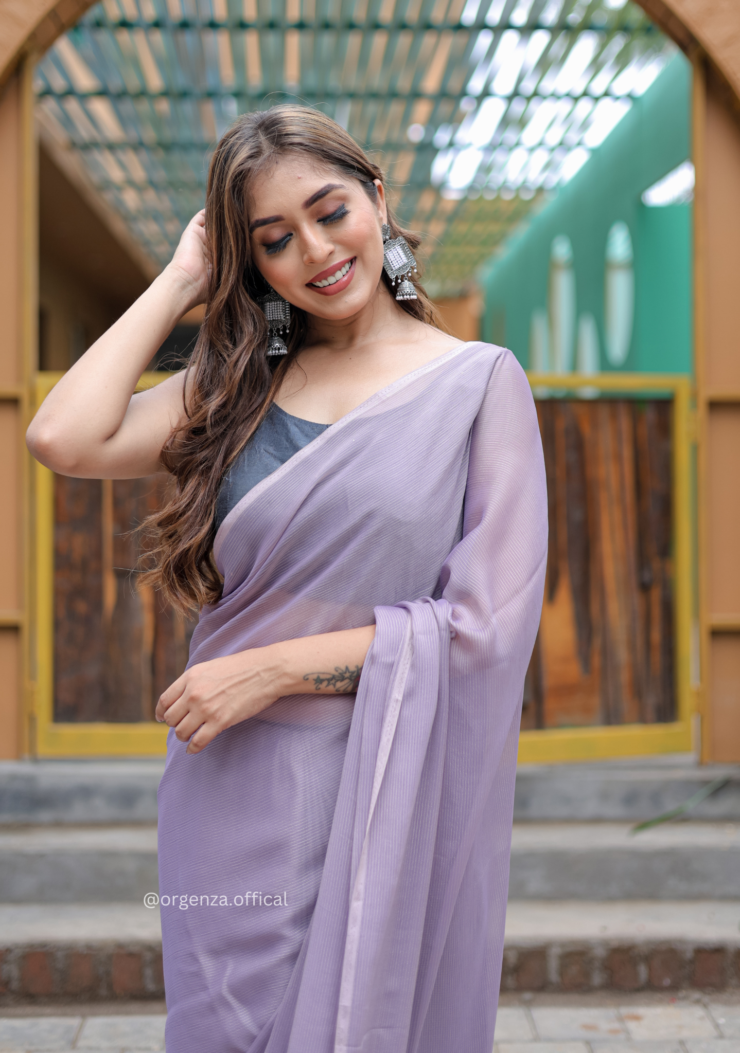 Plain Purple Colour Lining Sitara Georgette Saree - Orgenza Store