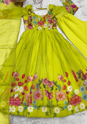 Floral Organza Anarkali With Dupatta And Pant - Orgenza Store