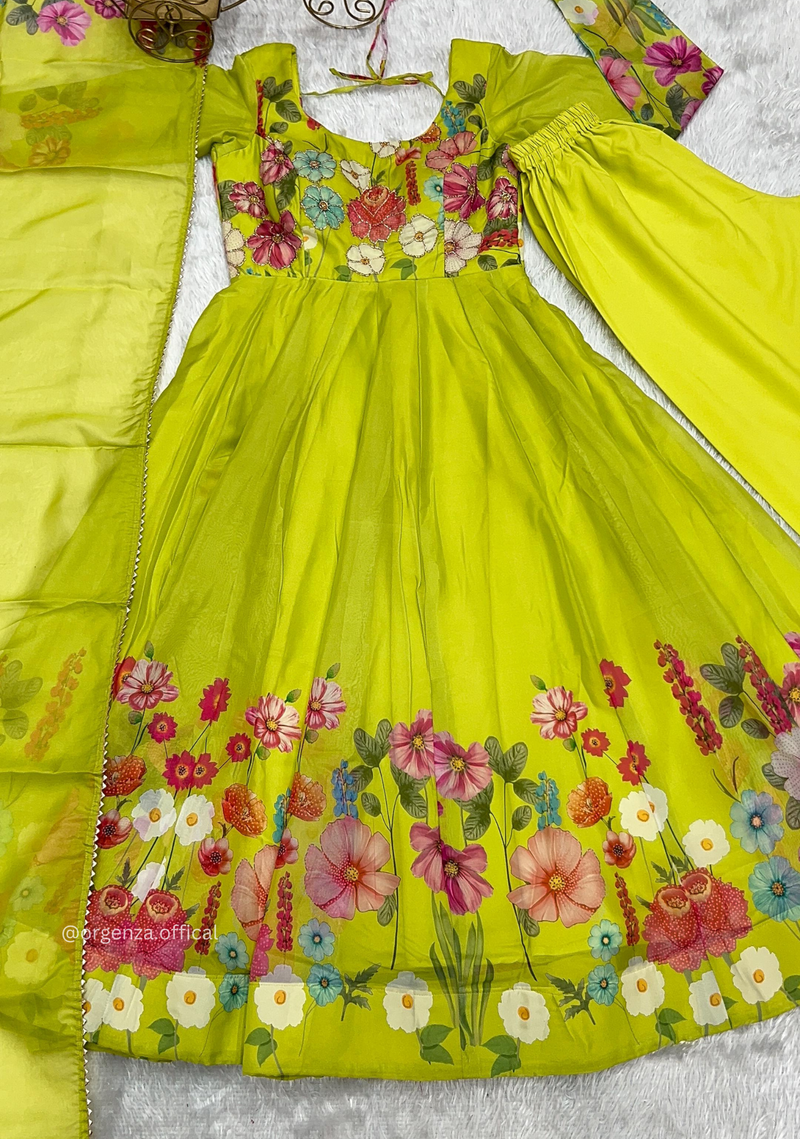 Floral Organza Anarkali With Dupatta And Pant