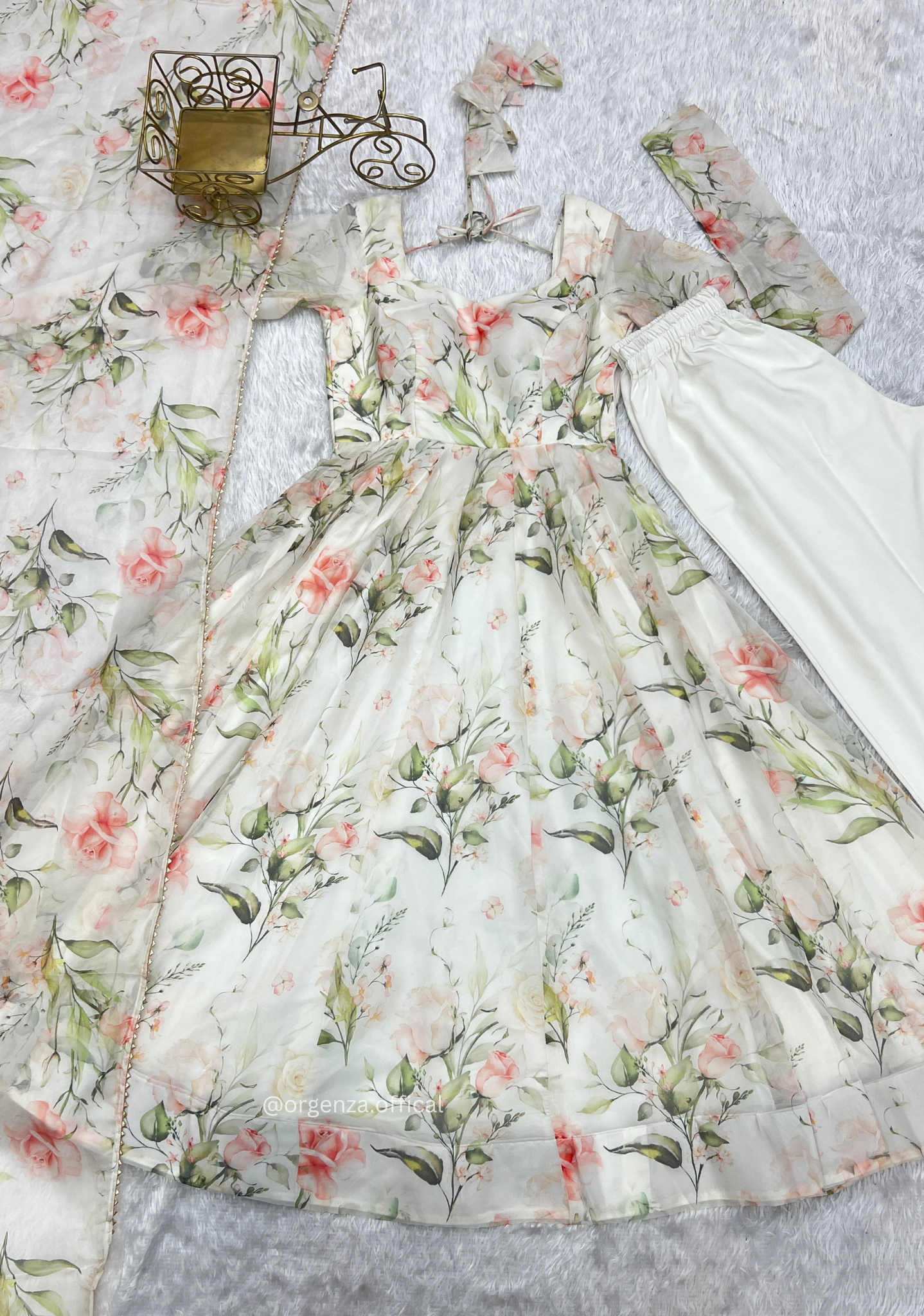 Pure Organza Cream Colour Silk Print Kurti