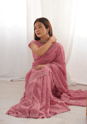 Peach Colour Pure Silky Crush Fabric Saree - Orgenza Store - digisoch