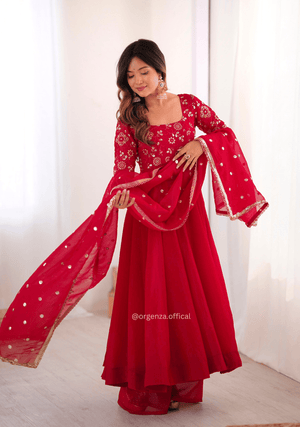 Premium Crunchy Silk Anarkali Suit Set with 4 Meter Flair & Lace Border Dupatta - Orgenza Store - digisoch