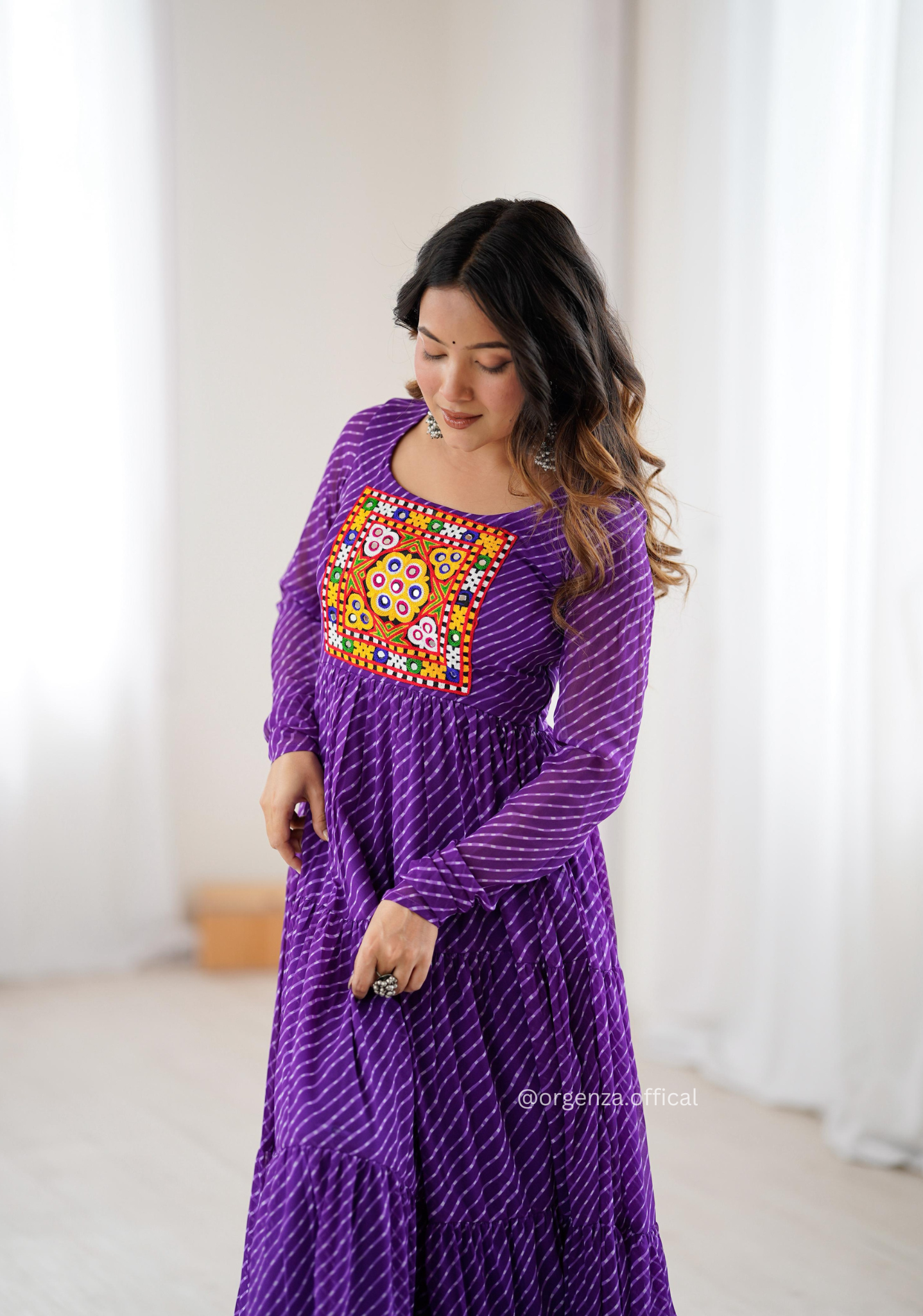 Georgette Laheriya Print Ruffle Anarkali