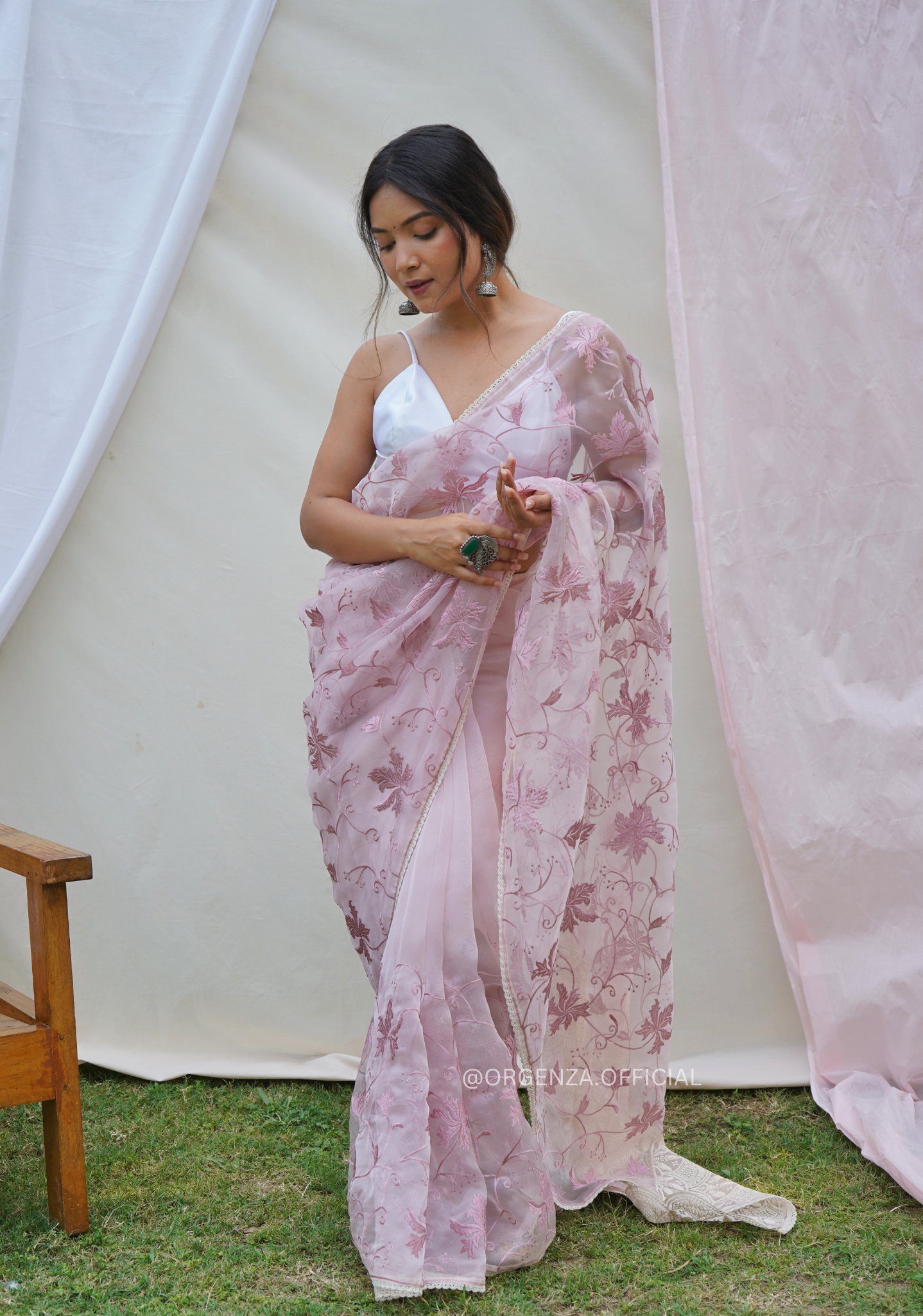 Pure Organza Silk Saree With Chikankari Work - Orgenza Store