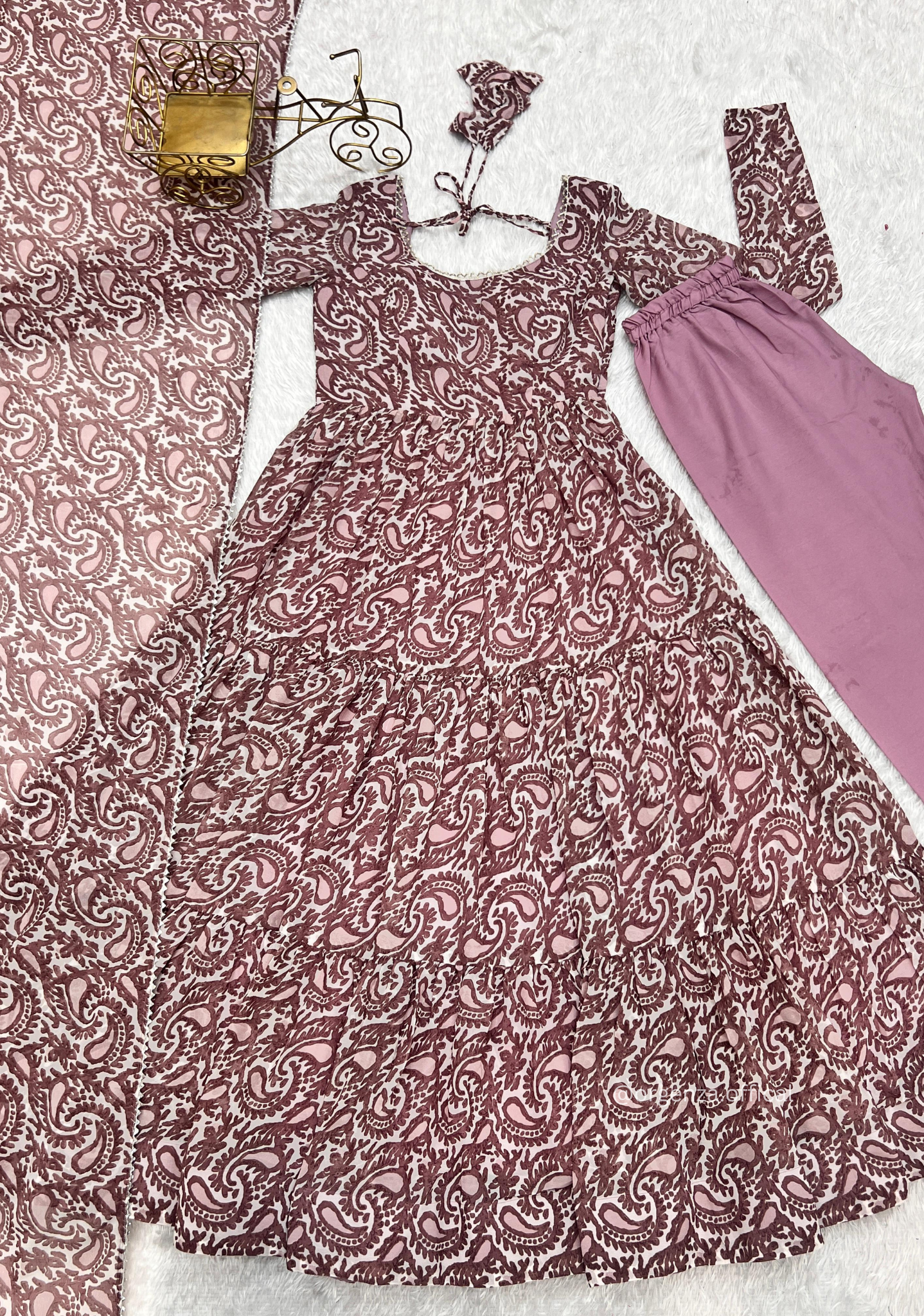 Pure Soft Fox Georgette Kalamkari Print Ruffle Anarkali - Orgenza Store