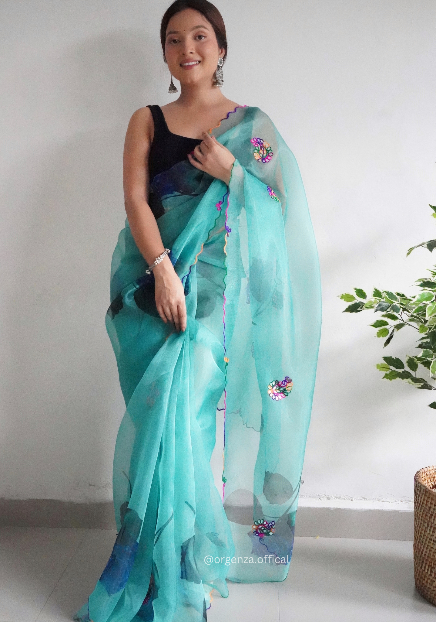 Orgenza Saree With Multi Colour Gotta Work