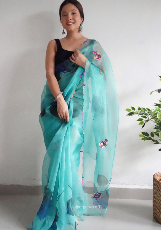 Orgenza Saree With Multi Colour Gotta Work