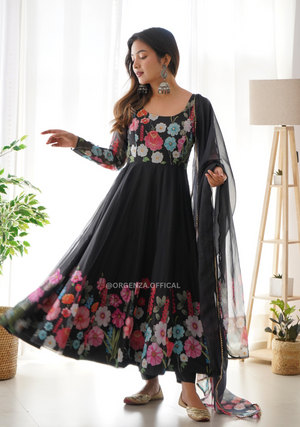 Floral Organza Anarkali With Dupatta And Pant - Orgenza Store