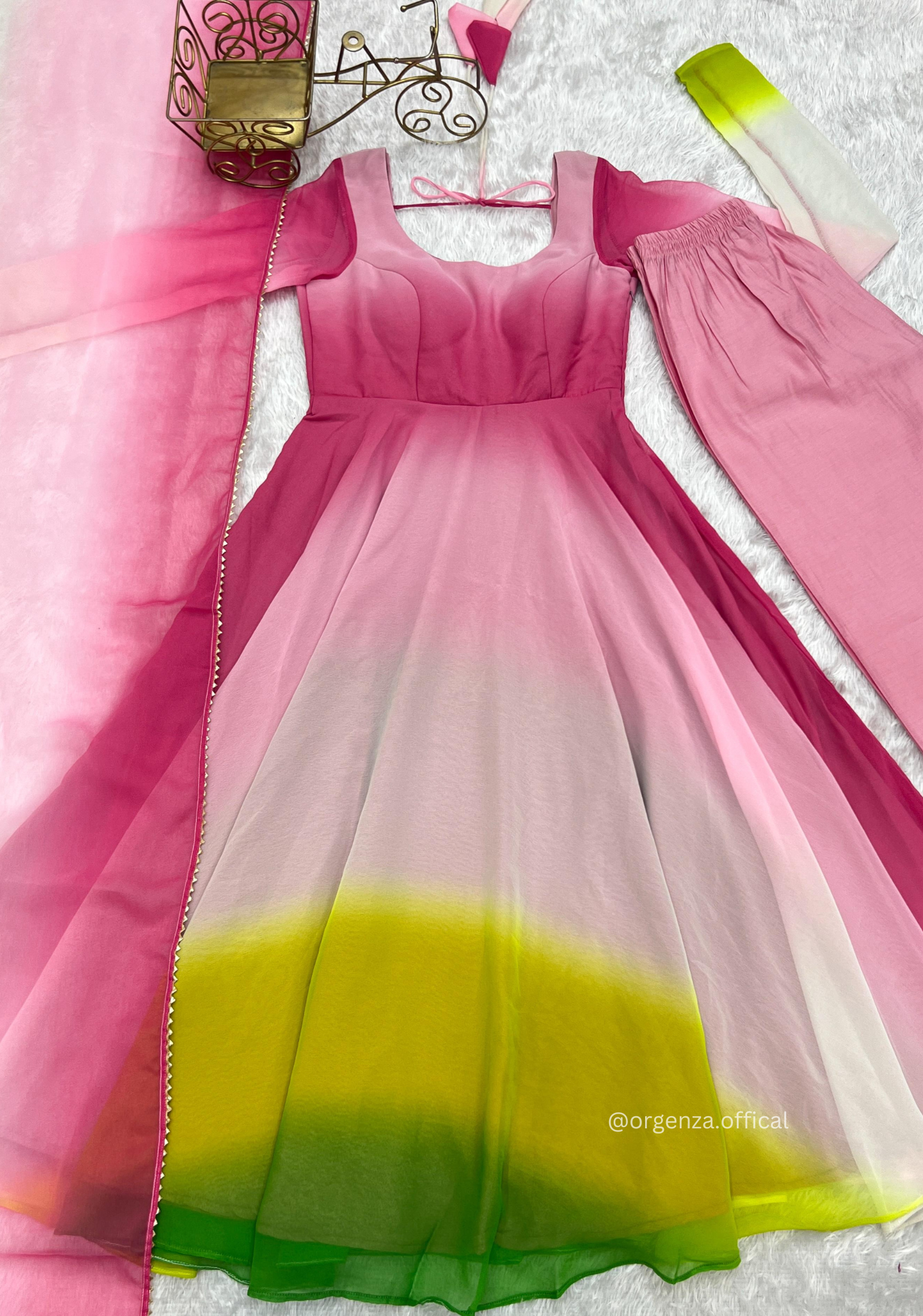 Georgette Plain Anarkali With Dupatta And Pant - Orgenza Store