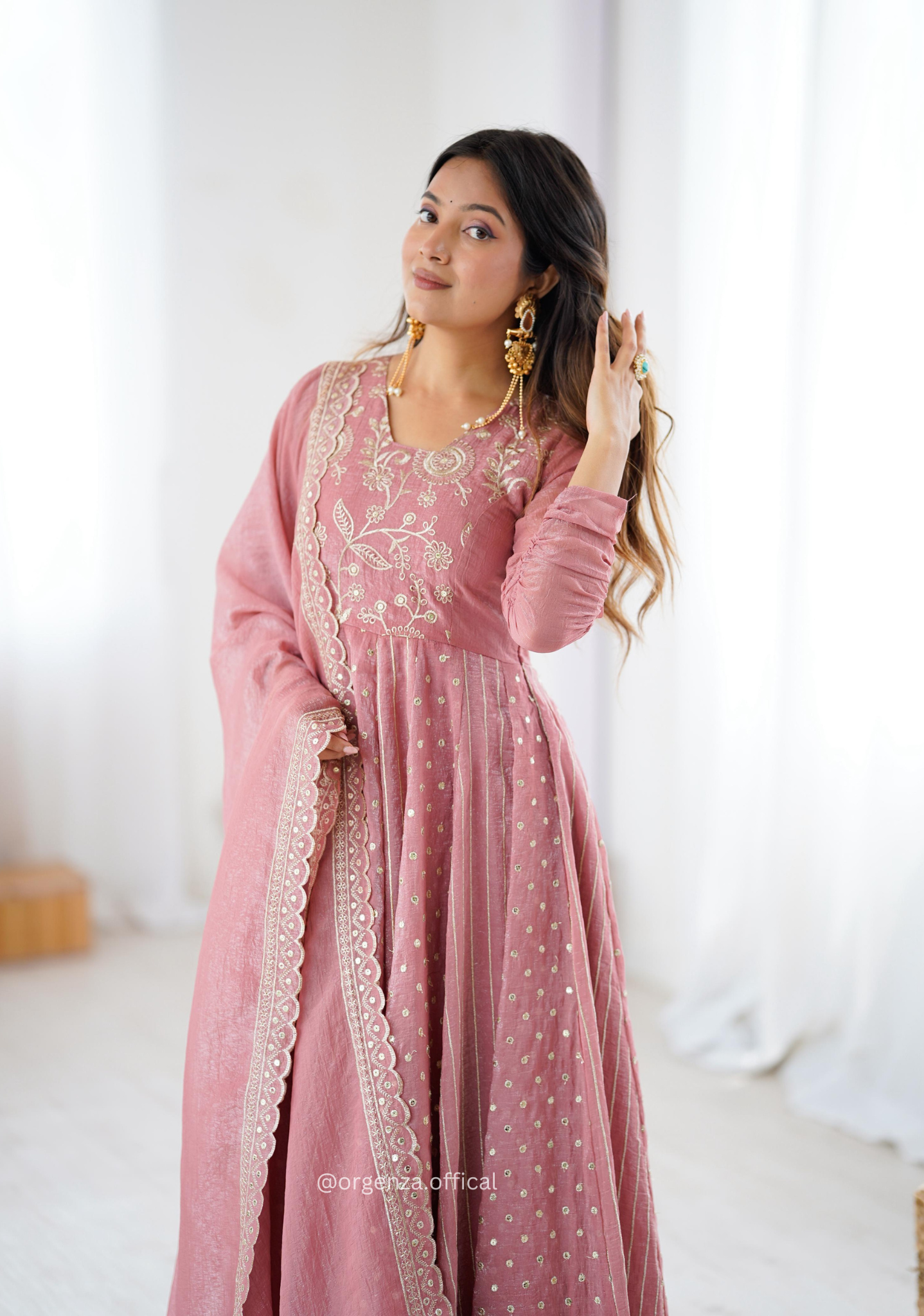 Peach Colour Crunchy Silk Anarkali Kurti