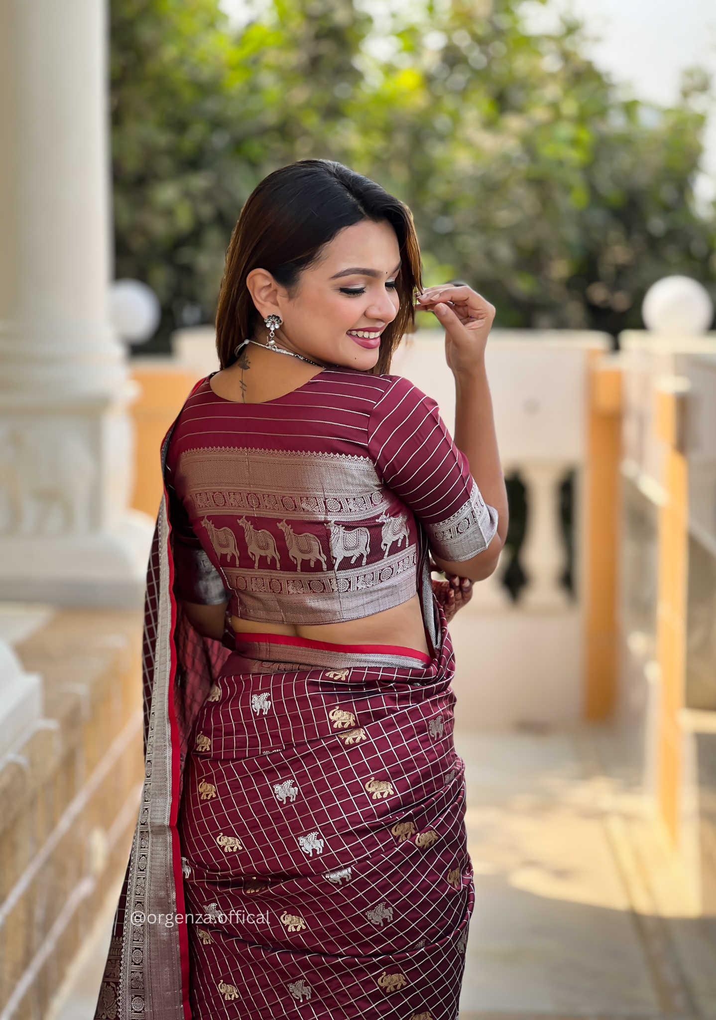 Brown Colour Silk Saree With Gold And Silver Zari - Orgenza Store
