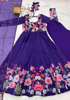 Floral Organza Anarkali With Dupatta And Pant - Orgenza Store