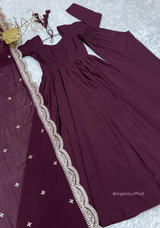 Roman Silk Chanderi Plain Anarkali Kurti