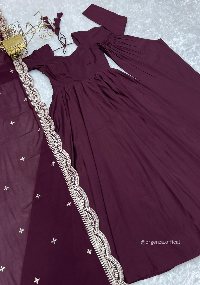 Roman Silk Chanderi Plain Anarkali Kurti