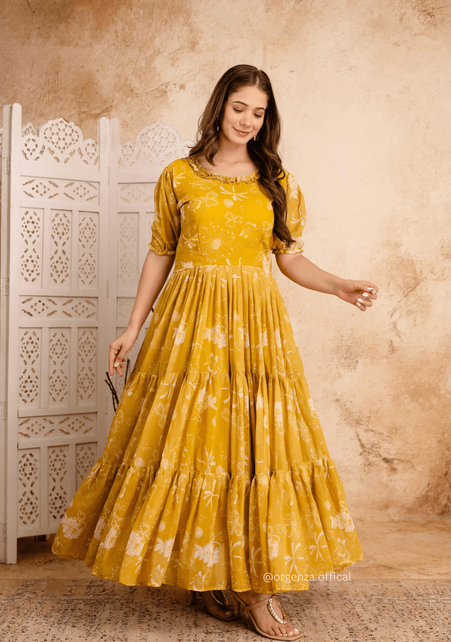 Yellow Colour Georgette Digital Print Maxi - Orgenza Store - digisoch