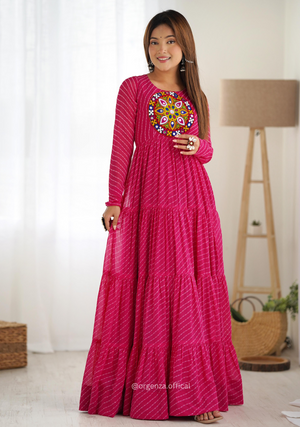 Georgette Laheriya Print Ruffle Anarkali - Orgenza Store