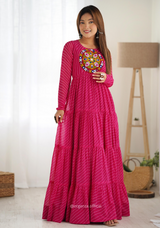 Georgette Laheriya Print Ruffle Anarkali