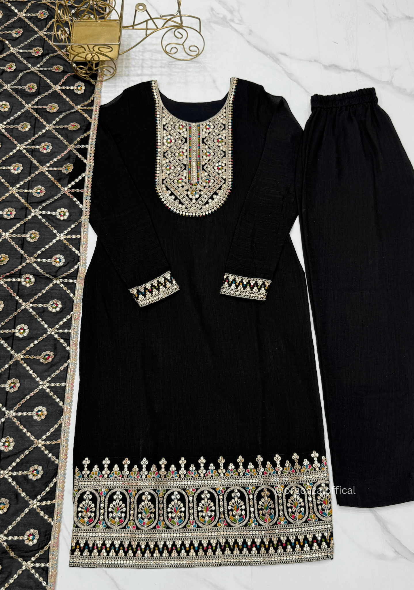 Vichitra Silk Fabric Straight Fit Kurta With Dupatta Set - Orgenza Store - digisoch