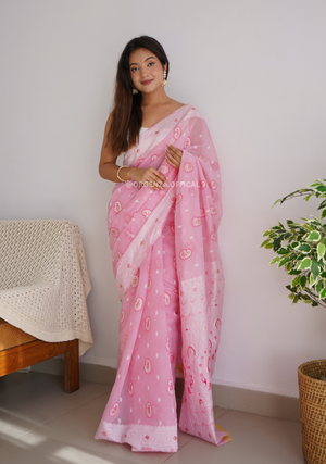 Linen Silk Saree With Badla Weaving - Orgenza Store
