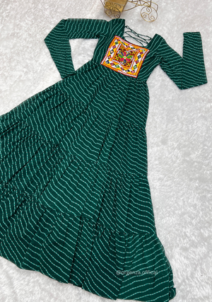 Georgette Laheriya Print Ruffle Anarkali - Orgenza Store