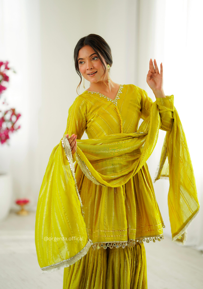 Lemon Colour Kediya Sharara Palazzo Fully Stitched Kurti