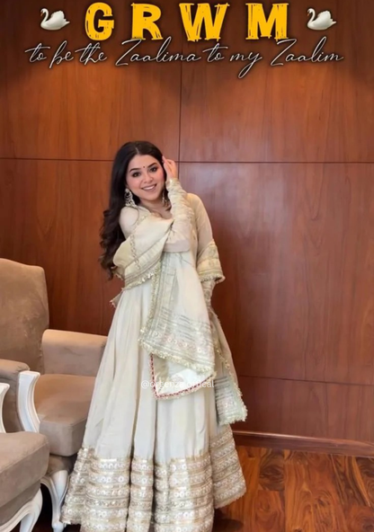 Designer Chinon Silk Embroidery Gown Set with Dupatta & Pant