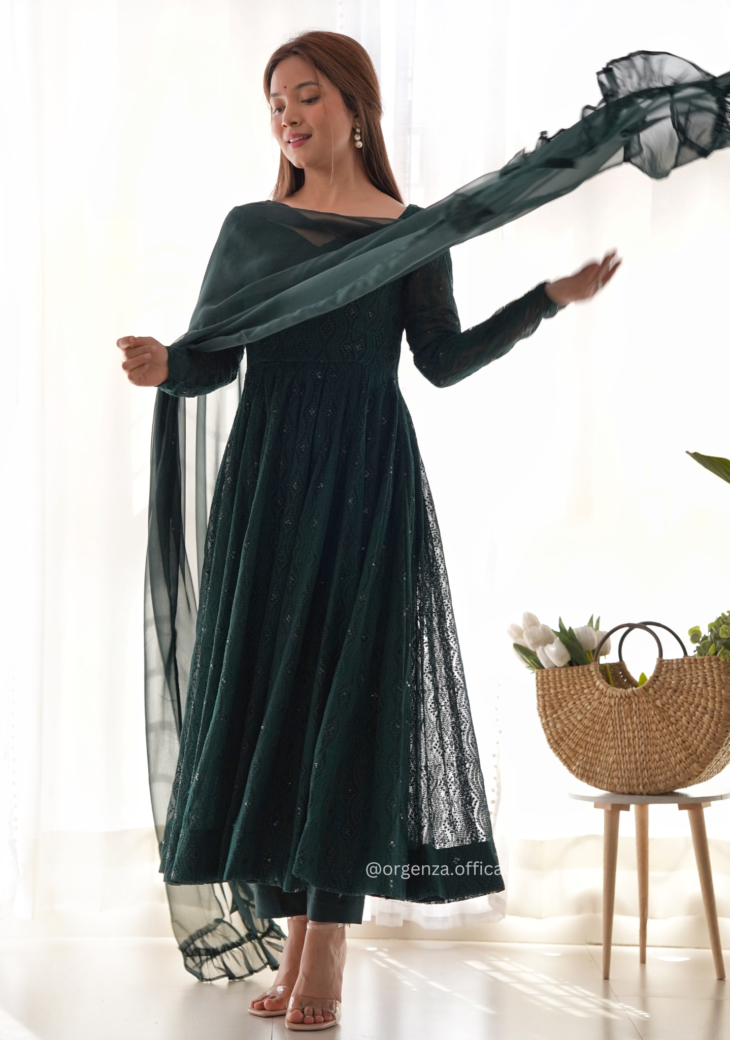 Georgette Silk Lukhnowi Sequence Work Anarkali - Orgenza Store