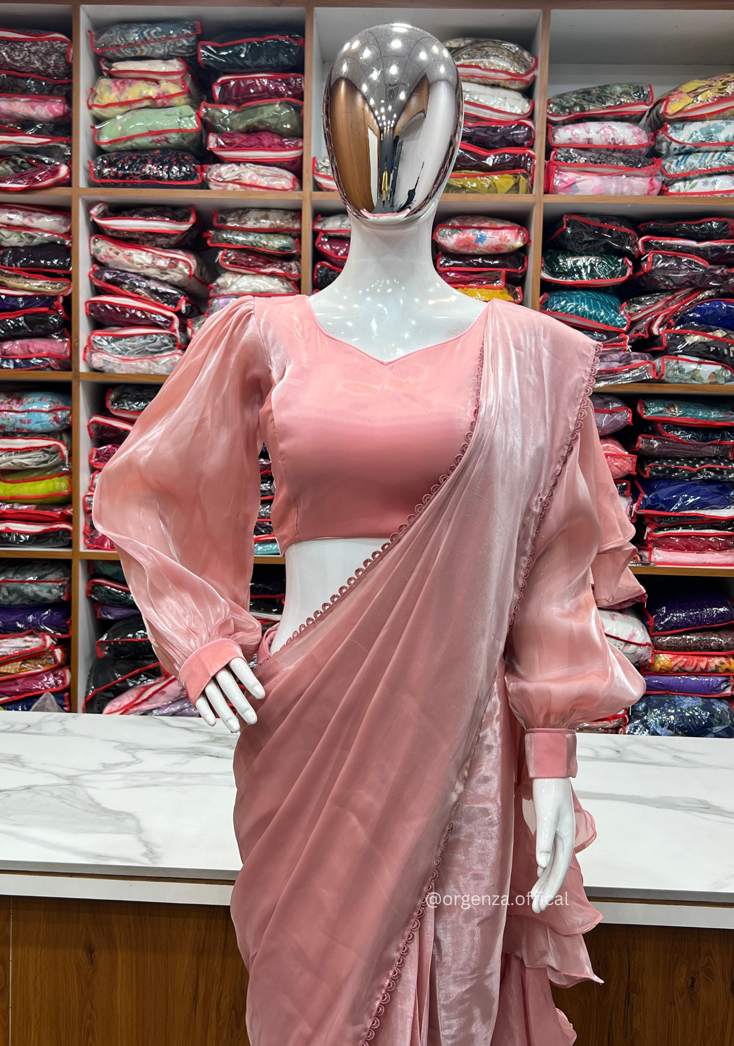 Ready To Wear Peach Colour Jimmy Choo Saree - Orgenza Store